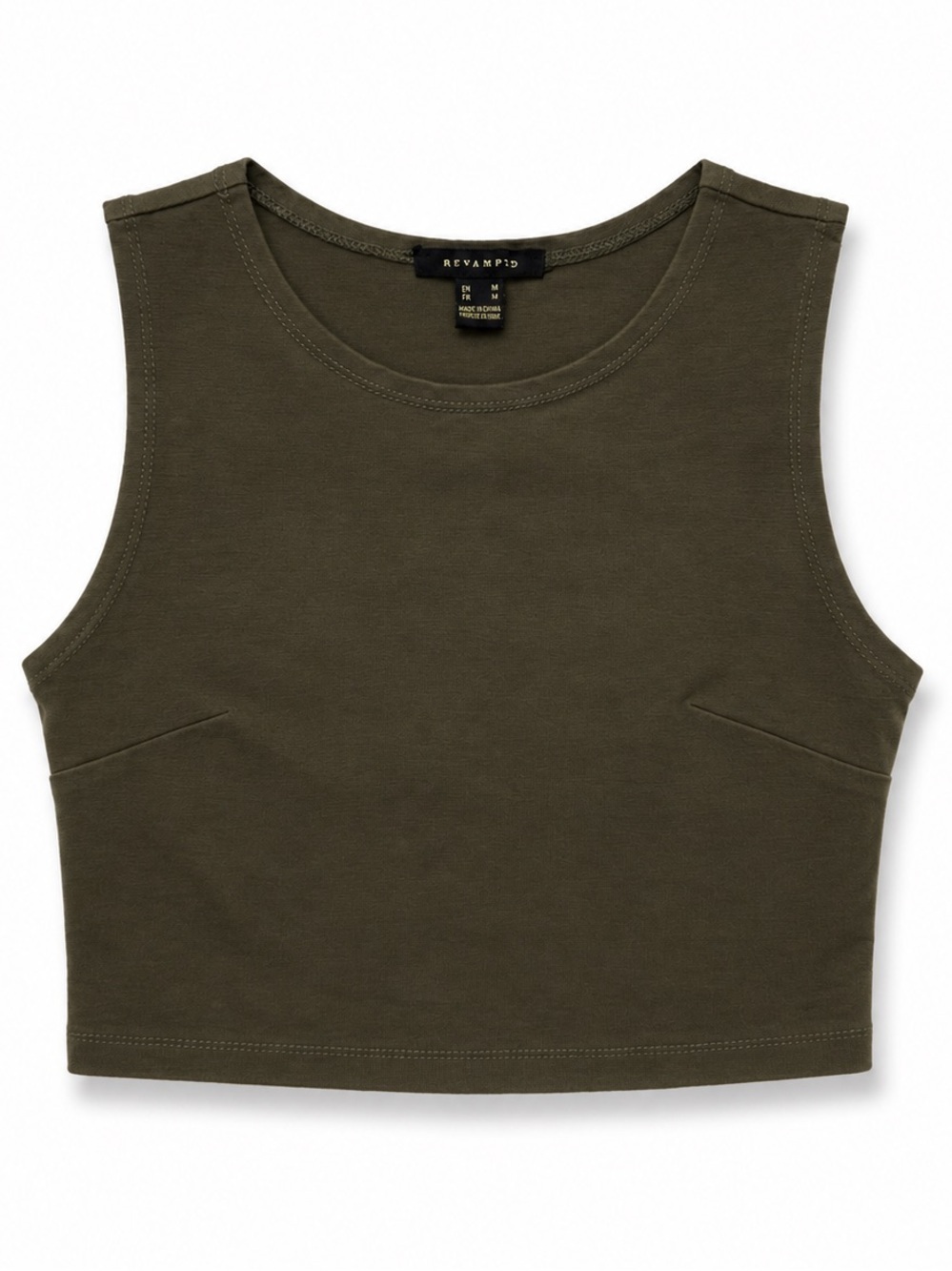 Revamped Olive Green Sleeveless Crop Tank Top Size Medium